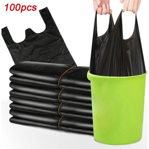 100Pcs Drawstring Trash Bags Disposable Rubbish Bin Liner Home Waste Trash Storage Container Kitchen Toilet Black Garbage Bags