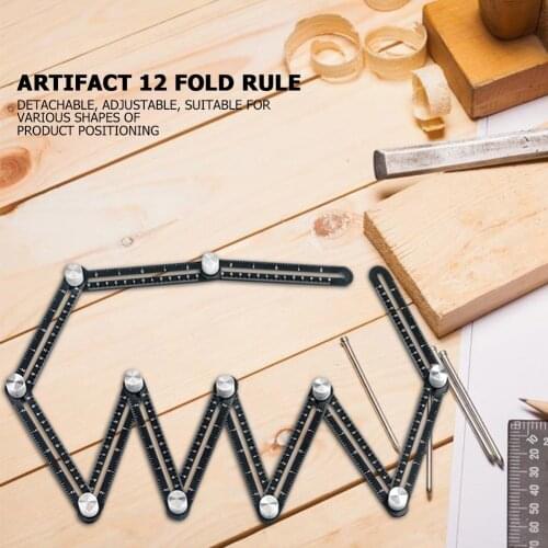 12 Folding Ruler Tile Hole Positioning Multi Template Angle Rulers w/Drill Guide Protractors Floor Tile Hole Locator