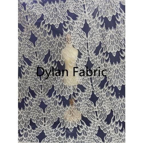 2020 new white mesh French shoulder-to-shoulder wedding dress fashion fabric dusting beads sequin fabric