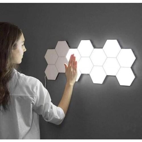 3/5/10PCS DIY Honeycomb Wall Lamp Touch Switch Quantum LED Hexagonal Modular Creative Decoration Lampara New in 2021