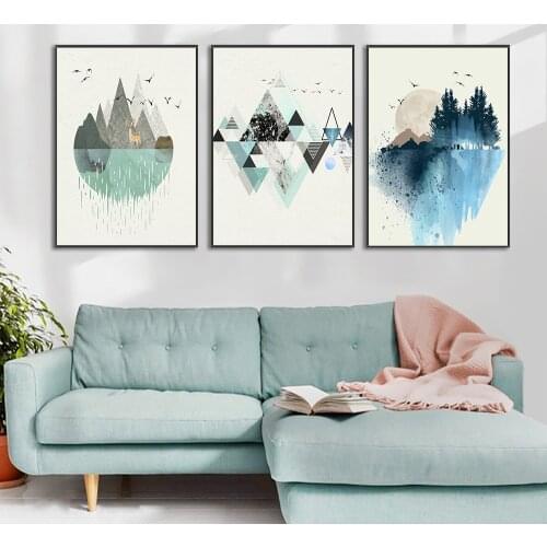 3 Panel Abstract Mountain Trees Painting On Canvas Modern Nordic Prints And Posters Wall Art Picture For Living Room Decoration
