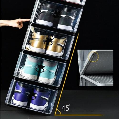 5Pcs Clear Stackable Shoes Box Thickened Dustproof Plastic Clamshell Drawer Type Shoe Storage Box Organizer MUMR999