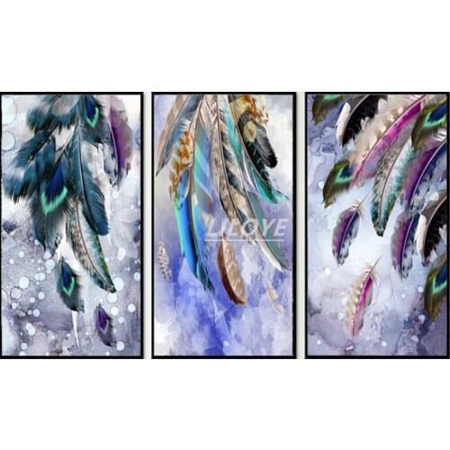 5D Diamond Painting Triptych Feathers Peacocks Beautiful Animals Handmade crafts DIY Diamond Embroidery Rhinestone Picture DF123