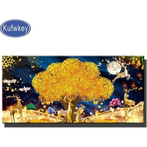 5d diy diamond painting"Golden tree"mosaic cross stitch 3d embroidery diamond Rich Deer Full round square Drill Home Art