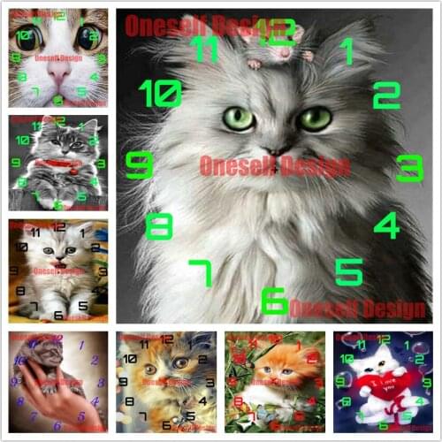 Diy diamond painting full clock cute cat diamond mosaic sale cat 5d diamond embroidery sale clock decoration home Christmas gift