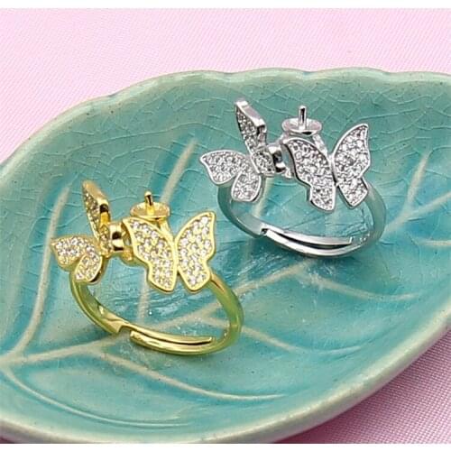 Free Size Butterfly Shape Ring Mountings Base Findings Component Jewelry Settings Parts for Pearls Crystal Agate Coral Beads