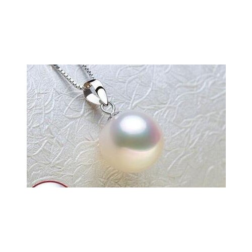 Free shipping jewelry Huge 9.5MM NATURAL SOUTH SEA GENUINE WHITE PERFECT ROUND PEARL NECKLACE PENDANT 925 silver