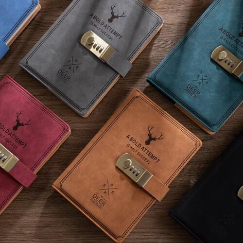 Notebook 2021 New A5 Dairy Notepad With Lock Personal Password Leather Soft Cover Squred Books For Records Office Accessories