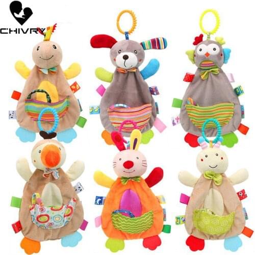 Chivry Baby Cute Cartoon Animal Comfort Appease Towel Newborn Infant Teether Chew Toys Pacify Doll Baby Towel with Pocket