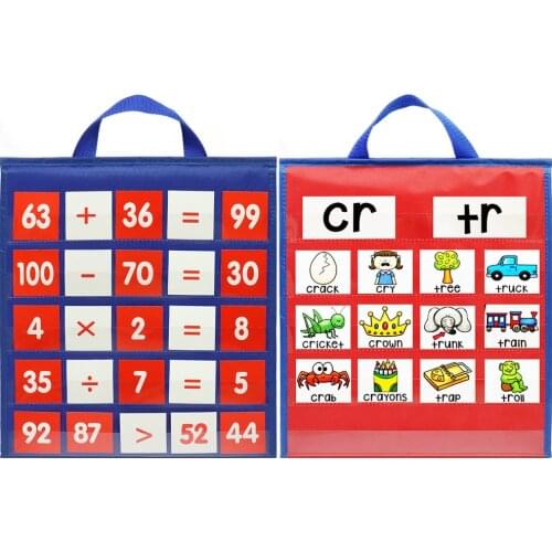 Double-sided Self-standing Foladble Desktop Pocket Chart for Classroom Home Teaching Kids Children Educational Tools