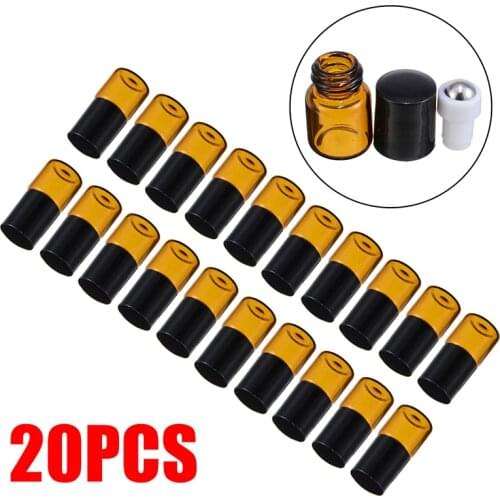 Mayitr 20pcs Mini Light Weight Amber Roll On Bottle 1ml Empty Roll On Glass Bottle For Essential Oil Refillable Perfume Bottle