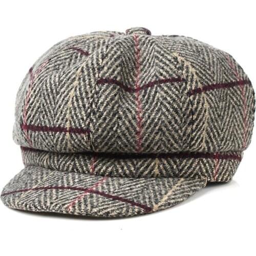 Fashion Autumn Winter Women Plaid Cotton Flat Cap Peaked Hat Casual Beret Cap
