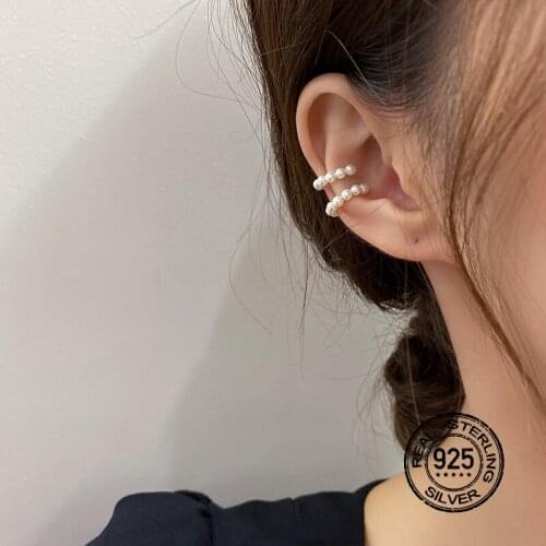 Clip Earrings For Women S925 Silver Natural Pearl C-Shaped Cold Wind Temperament Letters Simple INEFFA Romantic Engagement Gift