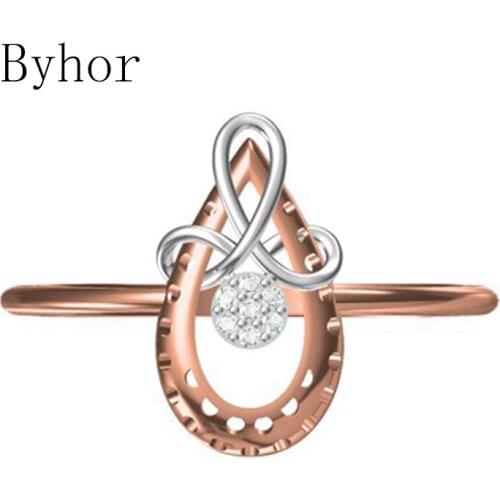 Byhor Solid 14K White+Rose Gold 0.028ct H/SI Natural Diamonds ring Wedding Band Women Fine Jewelry Trendy Drops water кольцa