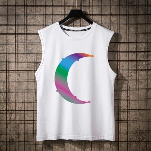 Summer Cotton Moon Men Tank Tops Hooded Black White Singlets Sleeveless Fitness Men Vest Bodybuilding Casual Anime Cosplay