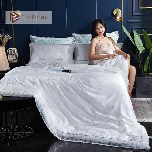 Liv-Esthete Noble Women Lace White 100% Silk Quilt Duvet Filling Silk Comforter Handmade 4 Season Queen King Jacquard Cover