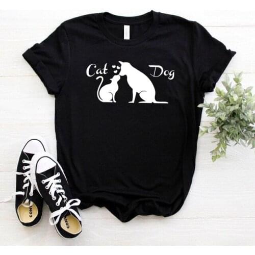 Fashion Cat and Dog Printed Funny T Shirts Harajuku Unif Graphic Tees Women