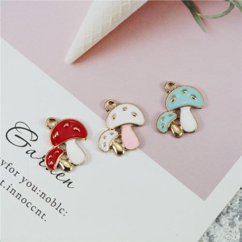 MRHUANG 10pcs/lot Cute mushroom Enamel Charms Fashion Jewelry Accessories fit Bracelet Earring DIY Making Charms Gold color