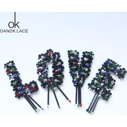 Hand Sewn Letters Decorative Clothing DIY Beads Cloth Fashion Accessories Chain Fringed Rhinestones Ornament Patch