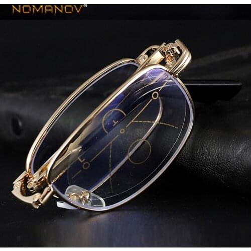 NOMANOV =Advanced Alloy Portable Folding Progressive Multifocal Reading Glasses See Near And Far ADD +75 100 150 175 200 To 350