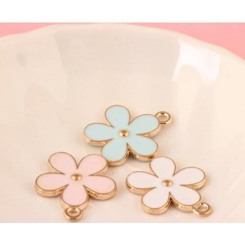 New 10PCS/lot Oil Drop Flower DIY Jewelry Bracelet Necklace Pendant Girls Women Charms Gold Tone Enamel Floating Charm YZ303