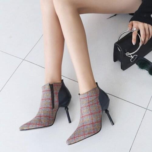 New Arrival 32 Min Size Ladies Women Botas Zapatos De Mujer Botas De Invierno Para Mujer High Heels 9cm Ankle Boots Shoes 5-83