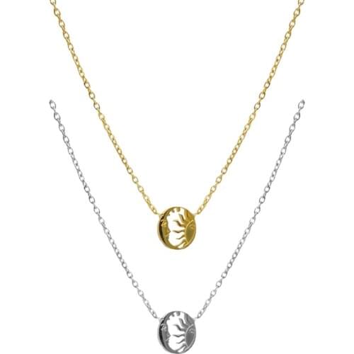 Stainless Steel Moon And Sun Face Pendants Necklaces For Women Fashion Jewellery Bijoux Femme