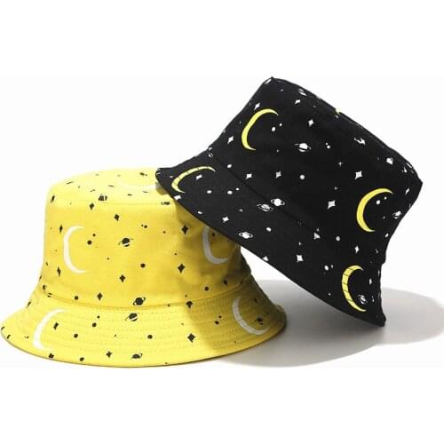 LVYI 049 Women Floral sky moon printed cotton bucket hat Summer Adult casual cotton fisherman cap panama gorros for holiday