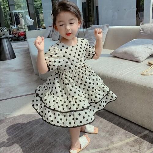 Girls Princess Dresses 2021 New Summer Kid Baby Polka Dot Pettiskirt Fashion Casual Short Sleeve Children Ruffles Party Costumes