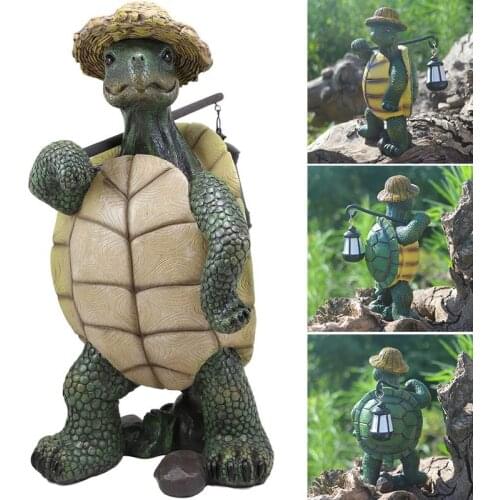 Hiking Tortoise with Straw Hat Statue Hand Painted Resin Animals Ornament for Home Garden Courtyard Decoration SDF-SHIP
