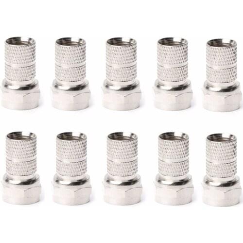 10Pcs F type Connector Satellite Plug for Coaxial Cable RG6 Satellite TV Antenna Silver Nickel Plating Connectors