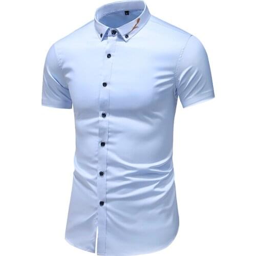 New Summer Men Slim Embroidered collar Short sleeve blue white black Shirts Fashion 4 color Cotton casual Shirt Plus Size 7XL