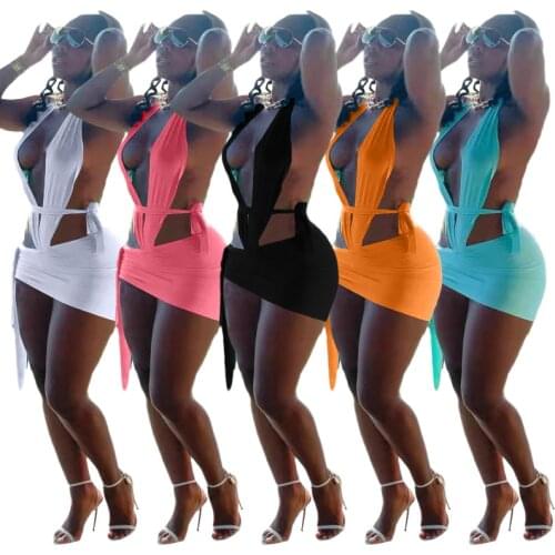 Sexy Women Swimsuit Two Piece Set Backless Deep V-neck Crop TOP Summer Beach Clothes Outfit Swimwear