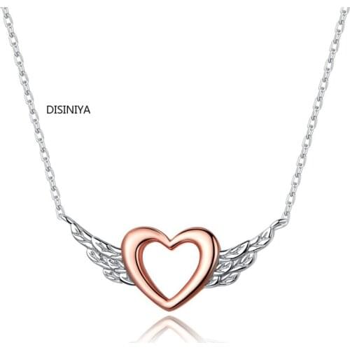 Silver 925 Heart with Wings Minimalist Simple Chain Necklace for Women Rose Gold Color Jewelry Bijoux 2020 Collar BSN162