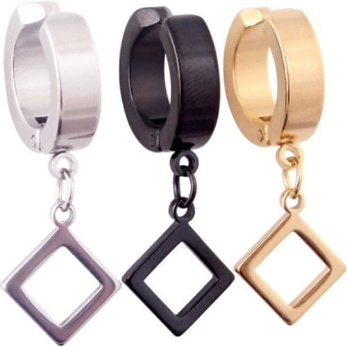 Classic Punk Stainless steel Earrings Hollow Triangle Square Pendants for Women Girls Stud Ear Jewelry Gifts 2 pieces