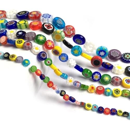 Mixed Flat Round 4-12mm Flower Patterns Glazed Glass Beads Loose Spacer Glass Beads for Bracelet Necklace DIY Jewelry Making