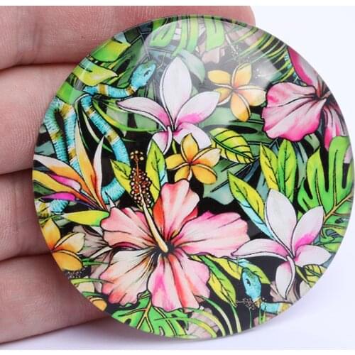 Reidgaller flower pattern photo glass cabochons 12mm 25mm 30mm diy round flatback jewelry making accessories