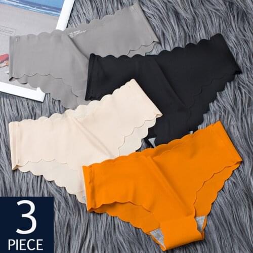 3PCS Womens Ice Silk Ruffle Underwear Low Waist Seamless Briefs Solid Stretch Underpants Cotton Crotch Panties Comfort Lingerie