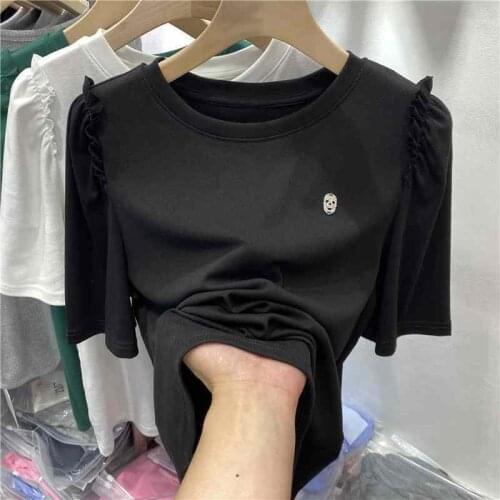 TSXT 2021 New Korean Summer Fashion Casual Round Collar Bubble Sleeve Design Sense Short Sleeve T Shirt