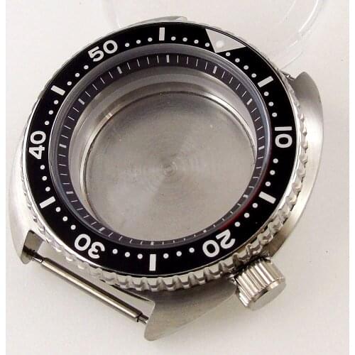Stainless Steel 45mm Automatic Watch Case fit NH35A NH36A Sapphire Crystal Rotating Bezel Black Alloy Insert Screw Crown