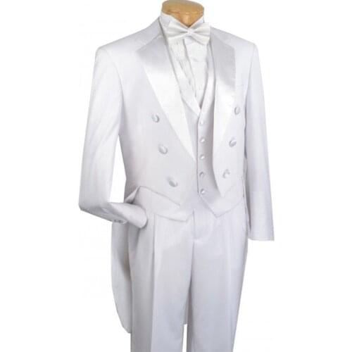 Custom Made To Measure White Evening Tailcoats With Wide Notch Lapel,Bespoke Wedding Tailcoat Suit,Tailored Groom Long Tail Suit