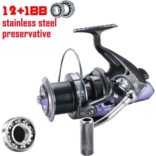 Yumoshi 5.5:1 12+1 ball bearing 1000-9000 Fishing Reels carp salt water surf spinning Reel Feeder molinete Casting High Speed