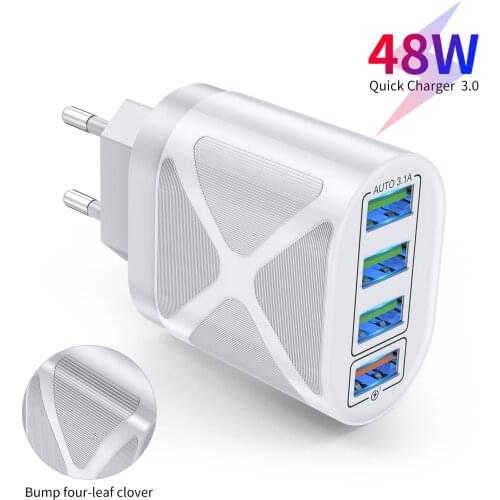 3A Fast Charge 3.0 Mobile Phone Charger 4 Port 48W USB Charger Quik Wall Chargers For iPhone 12 Pro Max Xiaomi iPhone 11 Samsung