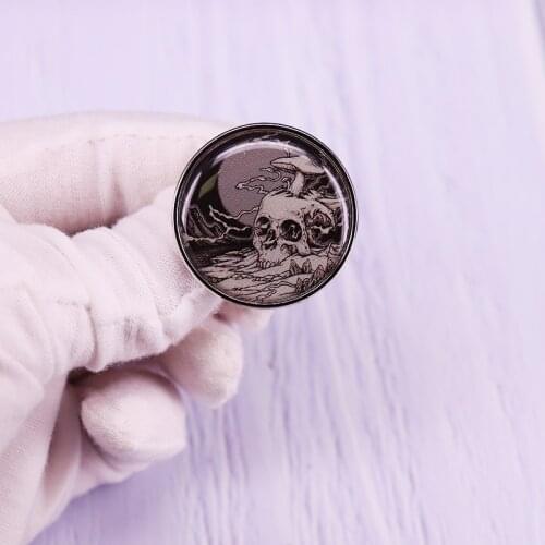 Lost Voyager Pin Skull Mushroom Button Brooch Punk Gothic Badge Fashion Jewelry Gift
