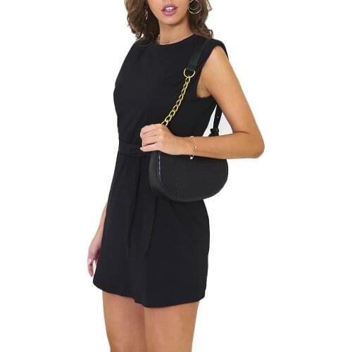 Women Casual Sashes A-line Mini Dress Office Ladies Round Neck Dresses Summer New Fashion Elegant Party Dress for Female D30