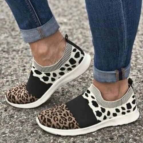 Womens sports shoes New Fashion Leopard Lightweight Knitted Casual Shoes Woman Mesh Breathable sneaker women flats loafers