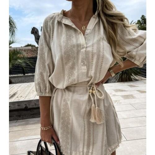 Summer Sexy Womens Boho Style Floral Print Mini Dress Ladies Bodycon Short Sleeve Bandage Waist Linen Dress Womens Sundress