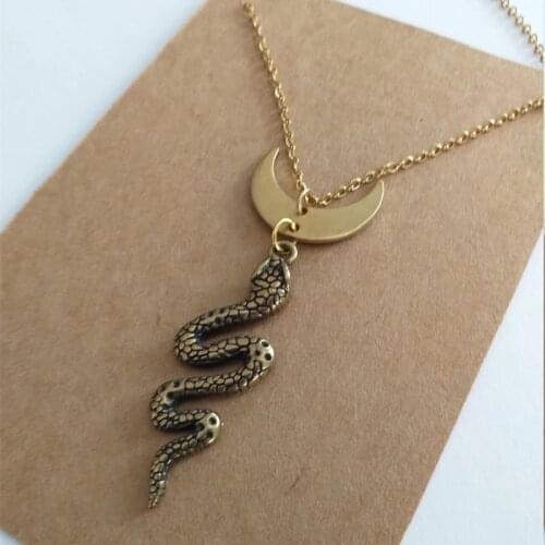 Moon Snakes Necklace Gothic Punk Jewelry Statement Classical Grunge Halloween Pendant Witcher Charm Fashion Creativity Women