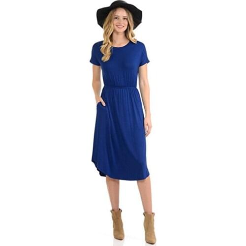 Plus Size 3xl Casual Solid Dresses For Women 2021 New Summer Short Sleeve A-Line Midi Dress With Pocket Sandy Beach Party Dress