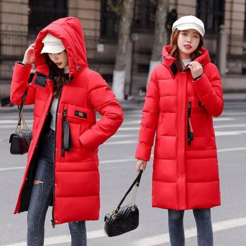 2021 winter new large medium length hooded and thickened gloves down padded jacket female hooded